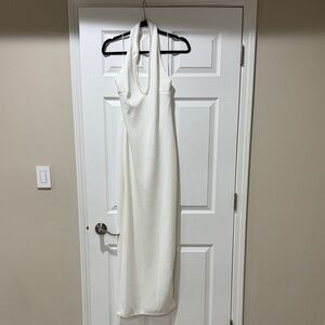 Elegant White Pearl Halter Dress